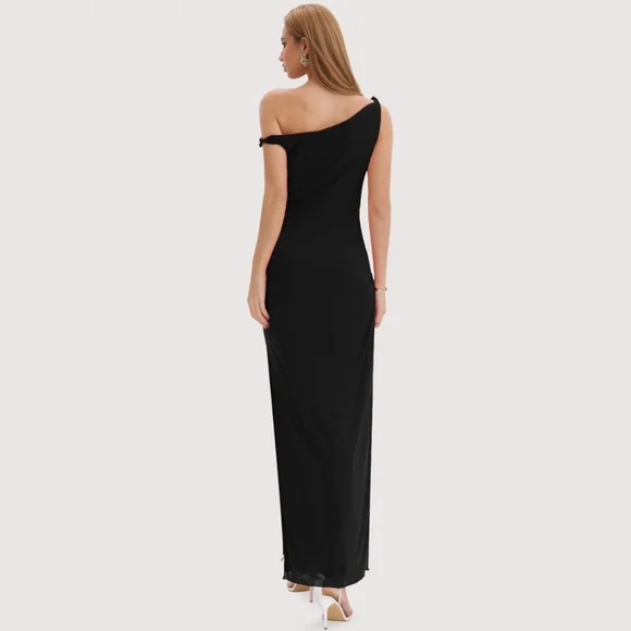 2026 New Release Modal Ruched Twist Strap Maxi Dress – Size Large – Black - Picture 2 of 5
